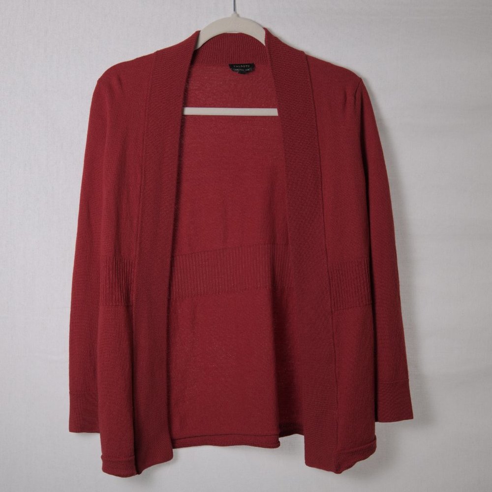 Talbots Red Merino Wool Open Front Cardigan